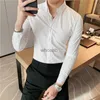 Camisas masculinas outono listra retalhos camisas formais para homens magro manga longa branco botão até camisa vestido de negócios escritório camisas S-5XL YQ230926