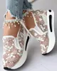Dress Shoes Women's Sneakers Floral Embroidery Mesh Sneakers for Women Slip on Casual Comfy Heeled Shoes Woman 230926