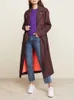 Womens Wool Blends Check loose silhouetteWomens coat vintage belt drawstring waist plus liner doublelayer long trench for women 230925