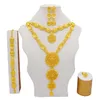 Ohrringe Halskette 24K Dubai Gold Farbe Schmuck Sets Für Frauen Doppel Schicht Ringe Braut Afrikanische Hochzeit Frau Gifts252S