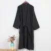 Mannen Nachtkleding Mannen Casual Effen Kleur Japanse Yukata Kimono Lange Badjas Pyjama Lace Up Katoen Slapen Losse Kostuums