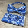 Nackband bowtie hanky manschetten sätter 100% siden jacquard vävda män fjäril båge fällare ficka handduk set lyxåtkomst234w