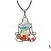 Pendentif Colliers Sept Chakra Chip Stone Yoga Vintage Rouge Cuivre Plaqué Méditation Pendentifs Avec Chaîne En Laiton Collier En Cuir Pour Homme Dhs5Y