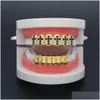 Grillz Dental Grills New Gold Plated Iced Out Black CZ Rhinestone Hip Hop Teeth for Mouth Cap