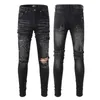 designer jeans for mens jeans uomo men pants perforated embroidery patchwork ripped trend brand motorcycle pants skinny fashion hole elastic slim fit pants black