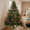 Decorazione del partito 5 pezzi Fiore artificiale Natale Bacche rosse Rami Stame di ciliegio Ornamenti per alberi Noel 2023 Decorazioni ghirlanda fai da te