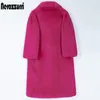 Damen Pelz Kunstpelz Nerazzurri Winter Lang Rosa Kunstpelz Mantel Frauen Revers Warm Dick Schwarz Weiche Flauschige Jacke Lose Stilvolle Koreanische Mode 230926