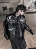 Herrläder faux läder Mauroicardi Spring Autumn Cool Short Black Shiny Reflective Patent Faux Leather Jacket Men Single Breasted Y2K Streetwear 230926