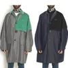 Trench da uomo 22AW KOLOR Arrivo Nero e verde bicolore Giappone Polo ricamo giacca a vento giacca monopetto blu scuro allentata 230925