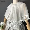 Eşarplar Kawaii Lolita Dantel Kısa Cape Ceket Tatlı Çırpma Örgü Açık Ön panço Kadınlar Zarif Şal Talif Top Sevimli Prenses Outerwear 230922