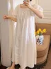 女性用スリープウェアヴィンテージホワイトコットン長いナイトガウン繊細な刺繍半袖夏のナイトドレス
