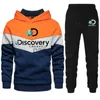 Masculinos Tracksuits New Hot Patch Discovery Channel Masculino Sweatwear Hoodie + Sweatpants Set Outono Inverno Quente Sweatwear Set Masculino Hoodie Pulôver X0926