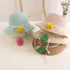 Breda randen hattar Spring Baby Girls Straw Hat Bag Barn Floppy Breattable Beach Sun Cap Handle Princess Seaside Caps