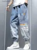 Herren Jeans Graffiti Druck Jeans Herren Farbverlauf Hip Hop Hose Harem Cartoon Lose Lässige Knöchelbandhose Cargo Denim Jeans für Herren L230926