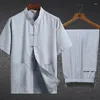 Ethnic Clothing Men's Tang Suit Short Sleeved Shirt Tai Chi Cotton Linen Chinese Hanfu Martial Arts Exercise Summer