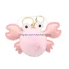 Keychains Lanyards 12 Colour Crab Keychain Hairball Bag Small Pendant Keyring Schoolbag Accessories Purse Activity Gift Drop Delivery Dhvj9