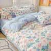 Bettwäsche-Sets mit Blumenmuster, Bettbezug-Set für Doppelbetten, gewaschene Baumwolle, 4-teilig, Bettdecke für Mädchen, 1 und 2 Kissenbezüge