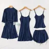 Mulheres sleepwear pijamas mulheres outono verão seda cetim manga longa fina simples estilo europeu americano senhoras nightgown robe conjuntos terno