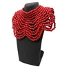 Collier ras du cou de Style africain pour femmes, bavoir multicouche de perles en bois, couleur rouge or bleu, bijoux de fête bohème pour femmes