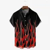 Men's Casual Shirts Flame 3d Vintage Summer Fashion Red Hawaiian Shirt Man Short Sleeved Oversized For Men 2023