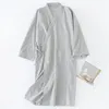 Mannen Nachtkleding Mannen Casual Effen Kleur Japanse Yukata Kimono Lange Badjas Pyjama Lace Up Katoen Slapen Losse Kostuums