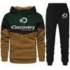 Masculinos Tracksuits New Hot Patch Discovery Channel Masculino Sweatwear Hoodie + Sweatpants Set Outono Inverno Quente Sweatwear Set Masculino Hoodie Pulôver X0926