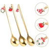 Spoons 3 Pcs Christmas Spoon Set Stainless Steel Dessert Scoops Style Home Gold Suit Coffee Mixing Designed Flatware Themed