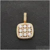 Pendant Necklaces Shiny Solitaire Square Military Army Cluster Necklace Chain Gold Sier Cubic Zirconia Men Hip Hop Jewelry For Gift Dr Dhjng