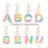 Chaveiros Arco-íris Gradiente Estrela Lantejoulas Chaveiros Letra Nome A-Z Chaveiros Acrílico Resina Pingente Cadeia Titular Bag Car Charms Jóias D Dhvjb