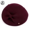 Berets FS French Berets Caps For Women Fashion 100% Wool Felt Fedora Hat Winter Blue Purple Red Church Female Vintage Cloche Hats 230926