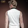 Men's Casual Shirts Fanzhuan Male Fashion Designer Large Size Summer Thin Sleeveless Shirt Slim Fold White 14326