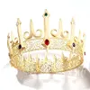 Hårklämmor Barrettes Barock Golden Queen Tiaras Stor Crystal Big Round Royal King Crown Exquisite Rhinestone Pageant Diadem PA307L