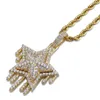 Mode-18K Goud en Wit Vergulde Volledige Diamant CZ Zirkoon Pentagram Hanger Ketting Hip Hop Sieraden Geschenken voor Mannen en Vrouwen 239j