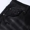 メンズジーンズハイストリートブラックサイドレター刺繍パンツファッション穿孔トレンディジーンズ