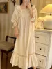 Women's Sleepwear Royal Princess Cotton Hollow Out Style Nightwear Pajamas Sleepshirts Lace Vintage Neck Dress Nightgowns Square