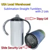 USA Stocks Sublimation 12oz Sippy Cups 어린이 머그 뚜껑 2 개의 뚜껑 흰색 블랭크 직선 물병 슬라이드 뚜껑 스테인리스 스틸 Doubl255i