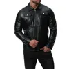 Herren Pelz Herbst Wasser Waschen Biker Jacke Schwarz Umlegekragen Kunstleder Jacken