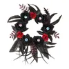 Decorative Flowers Halloween Artificial Eyeball Black Rose Hanging Wreath Decoration Sturdy Handmade Floral Garland Diameter 35cm For