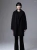 Men's Wool Woolen Coat Loose Raglan Sleeves Drop Shoulders Black Classic