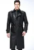 Мужская меховая зимняя кожаная куртка-ветровка, теплое и бархатное длинное классическое деловое пальто