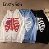 Dames Hoodies Sweatshirts Gothic Skeleton Print Hoodies Mannen Dames Y2K Sweatshirts met lange mouwen en capuchon Harajuku Losse hoodie met rits Jas Jas Street chic 230926