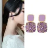 Daihe Korean Style Purple Square Crystal Rhinestone Earrings Elegant 925 Sterling Silver Needle Geometric Diamond Women