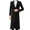 Herrenwolle 2023 Herbst- und Winter High-End-Marke Boutique Mode Mens Black Casual Business Langwollmantel Männlich Slim Jacke