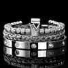A moda selvagem favorita de todos 3 unidades / conjunto estilo único luxo micro pave CZ coroa romana real charme pulseiras masculinas cristais de aço inoxidável pulseiras casal feito à mão