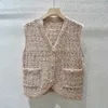 920 2023 Sonbahar Pist Sweater Sleeless v Boyun Haldigan Siyah Pembe Beyaz Flora Baskı Moda Günlük Kadın Giysileri Yuechng