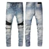2022 Designer heren jeans hiphop mode rits gat wassen spijkerbroek retro gescheurde vouw stiksels mannen ontwerp motorrijden coole slanke broek paarse jeans voor dames 28-4