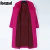 女性の毛皮のフェイクファーネラッツルリウィンター長いピンクのフェイクファーコート女性ラペル暖かい濃い黒い柔らかいふわふわジャケットルーズスタイリッシュな韓国ファッション230926