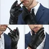 Gants à cinq doigts Gants pour hommes Mitaines d'hiver noires Garder au chaud Écran tactile Coupe-vent Conduite Guantes Mâle Automne Hiver Gants en cuir PU Business 230926