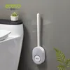 Toilettenbürstenhalter Ecoco Soft TPR Silikonkopf Toilettenbürste mit Halter Wandmontiertes Badezimmerwerkzeug Kein toter flacher Kopf Flexible Bürsten WC-Zubehör 230926