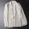 Costumes pour hommes Blazer en lin fin pour hommes, costume simple d'été blanc pour veste de protection solaire en coton, coupe cintrée décontractée 2023